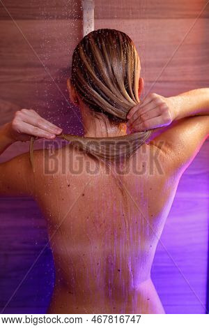 Beautiful Woman Washes Her Hair In The Shower