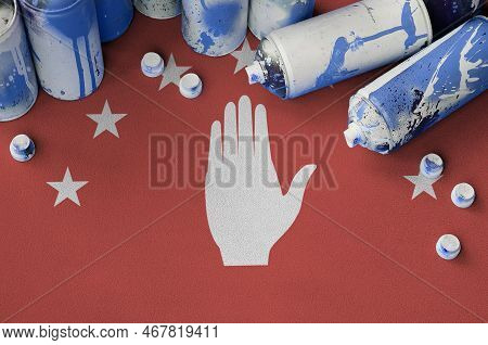 Abkhazia Flag And Few Used Aerosol Spray Cans For Graffiti Painting. Street Art Culture Concept, Van