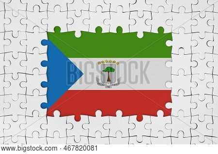 Equatorial Guinea Flag In Frame Of White Puzzle Pieces With Missing Central Parts