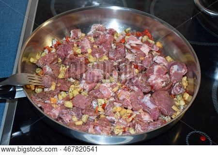 A Special Gulasch As A Christmas Meal, Raw Marinated Meat