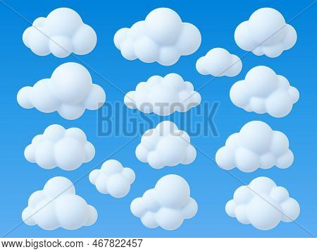 Clouds 3d Design, Abstract Soft Cloud Simple Design. Sky Cartoon Elements, Weather Bubbles Icons. Da