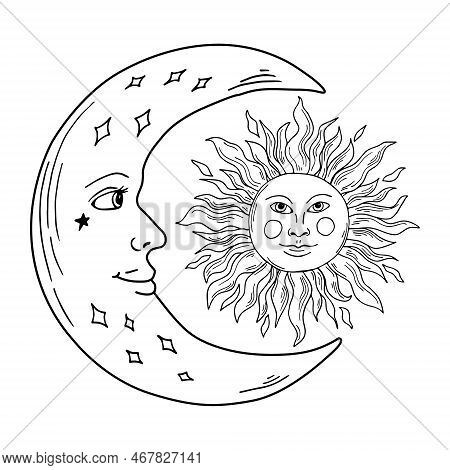 Sun Moon Line Art Set Vector & Photo (Free Trial) | Bigstock