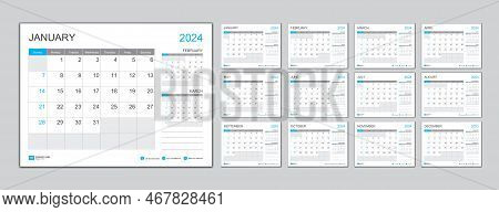 Monthly Calendar Template For 2024 Year, Planner 2024 Year, Week Starts On Sunday. Wall Calendar In 