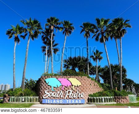 December 23, 2022. The Welcome Sign To South Padre Island. South Padre Island Is Known For Its Warm 