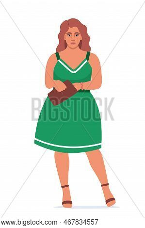 Body Positive Woman. Plus Size Female Character. Attractive Curvy, Overweight Girl. Oversize Obesity