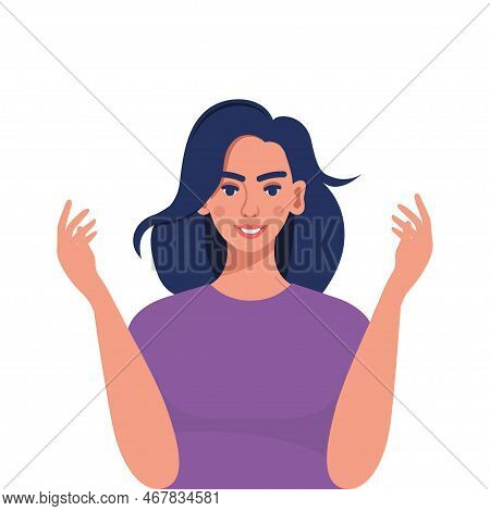 Woman Communicates With The Audience. Vector Illustration.