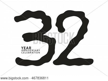 32 Year Anniversary Celebration Black Color Logotype Vector, 32 Number Design, 32th Birthday Invitat