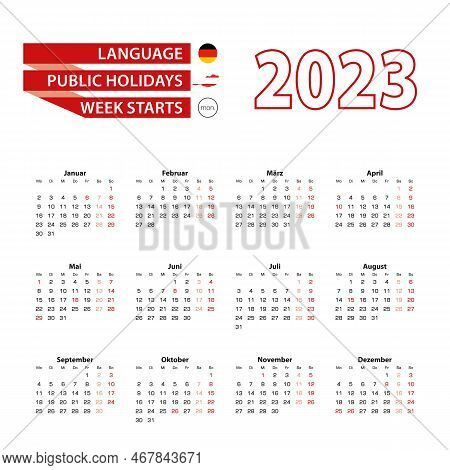 Calendar 2023 In Germany Language With Public Holidays The Country Of Austria In Year 2023. Week Sta