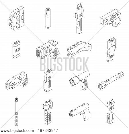 Taser Icons Set. Isometric Set Of Taser Vector Icons For Web Design Isolated On White Background Out