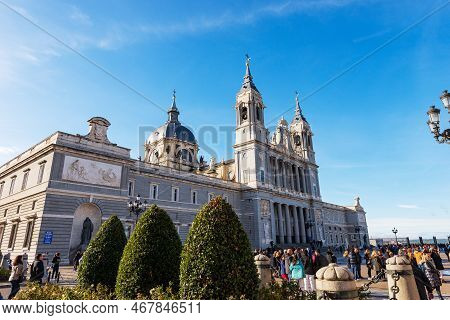 Madrid, Spain - Dec 10, 2022: Almudena Cathedral (catedral De Santa Maria La Real De La Almudena) In