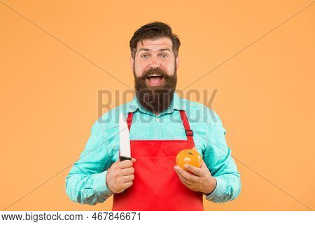 Fresh Salad Recipe. Mature Man Hold Knife And Vegetable. Safe Cutting. Cutting Veggies. Ultimate Lis