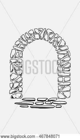 Vector Image Of A Stone Arch In Black And White Tones In Vintage Style For Interior Design Elements,