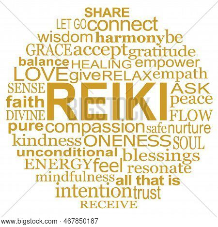 Reiki Circle Healing Words - Gold Words On White Background Ideal For A Reiki Healer's Treatment Roo