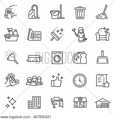 Cleaning Service, Icon Set, Services For Cleaning And Laundry In Various Rooms. Icons For The Websit