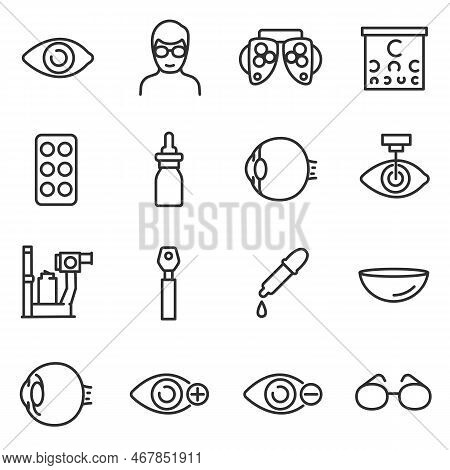 Vision Icon Set. Verification And Correction Of Visual, Thin Line Design. Collection Of Icons On The
