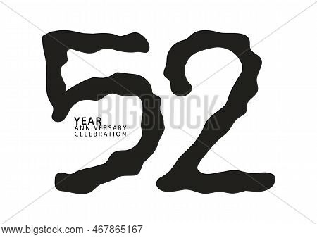 52 Year Anniversary Celebration Black Color Logotype Vector, 52 Number Design, 52th Birthday Invitat