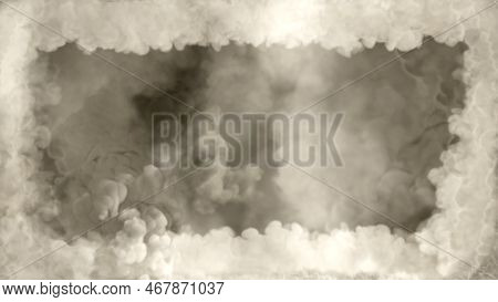 White Smoke Square Content Frame Like Tunnel In Clouds - Abstract 3d Illustration