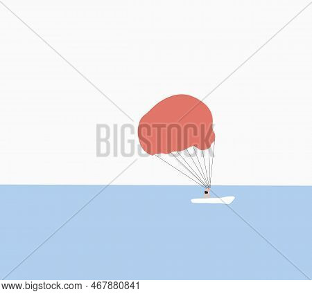 Parasailing Water Amusement. Man Flying On A Parachute Behind A Boat On A Summer Holiday By The Sea.