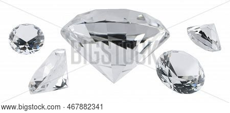 Set With Beautiful Dazzling Diamonds On White Background. Banner Design