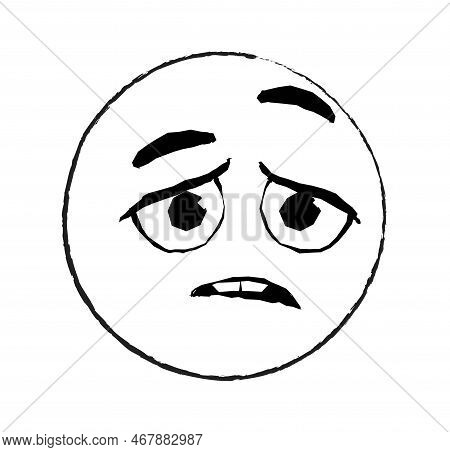 Hand Drawn Puzzled Emoticon. Character Raised Eyebrow, Understood Question, Misunderstanding. Sticke