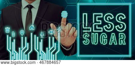 Writing Displaying Text Less Sugar. Business Showcase Lower Volume Of Sweetness In Any Food Or Drink
