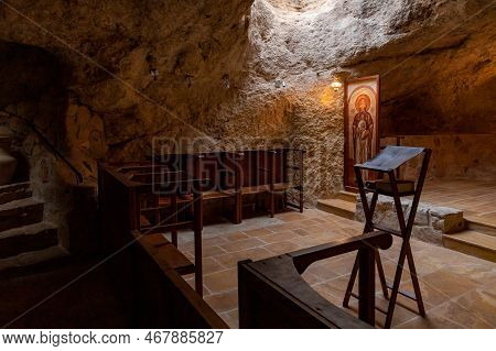 Hararit, Israel, October 28, 2022 : The Interior Of The Main Hall In The Cave Church - Lavra Netofa 