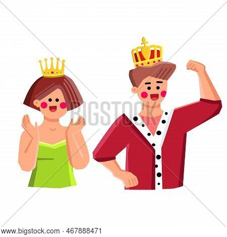 Crown Man Woman Vector. King Person, Princess, Prince Royal, Queen Coronation, Success Element, King
