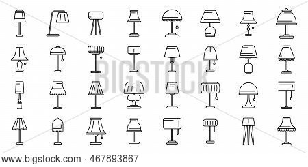 Torchere Icons Set Outline Vector. Light Lamp. Apartment Spotlight