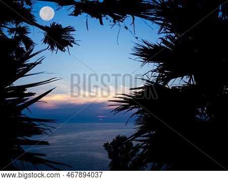 Mubarak Ramadan Month Muslim Islamic Moon Symbols,moon And Star On Night Sky Dusk Orange Pink Blue E