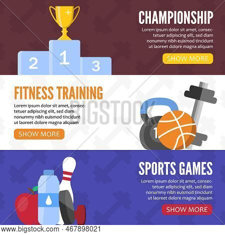 Horizontal Banner On The Topic Of Sports And Sports Equipment.vector Flat Graphics