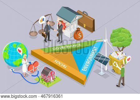 3d Isometric Flat Vector Conceptual Illustration Of Esg Stands For Environmental, Social, And Corpor