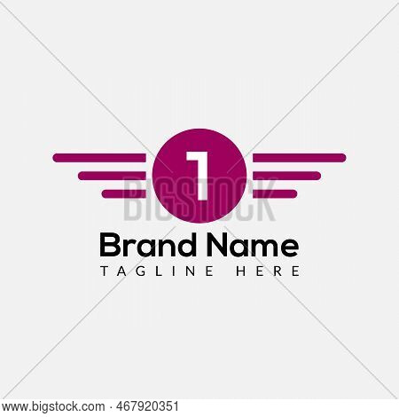 Wing Logo On Letter 1 Template. Wing On 1 Letter, Initial Wing Sign Concept Template