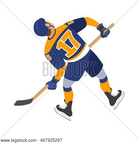 Ice Hockey Isometric Composition With Isolated Human Character In Uniform On Blank Background Vector