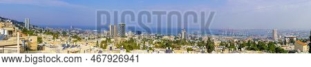 Haifa, Israel - December 23, 2022: Panoramic View Of Urban Landscape With The Downtown And The Medit