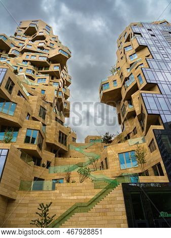 Amsterdam, Netherlands - April 27, 2022: Modern Futuristic Architecture Called The Valley In The Zui