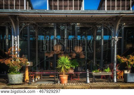 Paris, France, Oct 2022, View Of A Side Entrance Of The Grande Halle Building In The Park Of La Vill