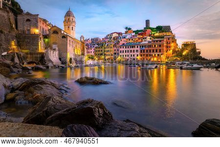 Sunset At Vernazza Village Cinque Terre National Park Italy, The Picturesque Village Of Vernazza