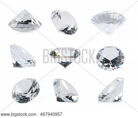 Set With Beautiful Dazzling Diamonds On White Background