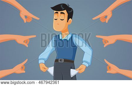 People Pointing To A Man Having No Money Vector Cartoon Illustration