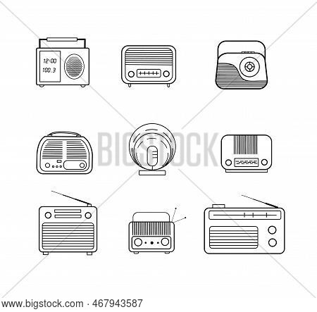 Retro Conturing Radio Set On A White Background, Linear Style