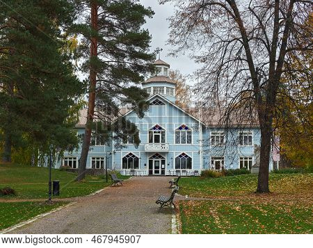 Finland, Tuusula - 8 October 2021. Park Near Wooden Building Of Lotta Museum In Finnish Tuusula Town