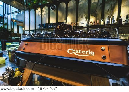 Kuala Lumpur, Malaysia - Februry 23, 2022: Astoria Coffee. Professional Barista Coffee Machines For 
