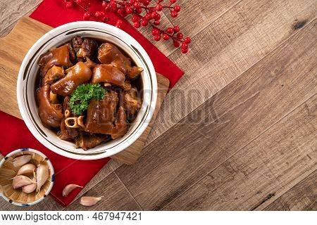Taiwanese Traditional Food Pork Knuckle In A Bowl For Chinese Lunar New Year Meal.