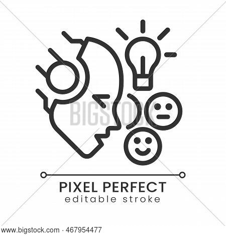 Ai Understands Emotions Pixel Perfect Linear Icon. Facial Expressions Analysis. Neural Network. Affe