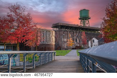Bochum, Germany - October 26, 2022: Panoramic Image, Industrial Heritage Of The Old Economy, Former 