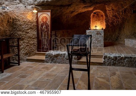 Hararit, Israel, October 28, 2022 : The Interior Of The Main Hall In The Cave Church - Lavra Netofa 