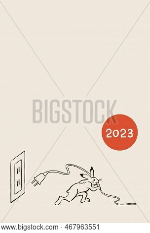 A New Years Card With A Picture Of A Choju-gig-style Rabbit Happily Unplugging.