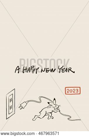 A New Years Card With A Picture Of A Choju-gig-style Rabbit Happily Unplugging.