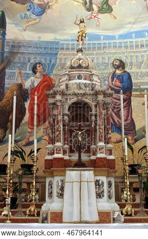 Groznjan, Croatia - June 04, 2012: The Main Altar In The Parish Church Of Saints Vitus And Modestus 
