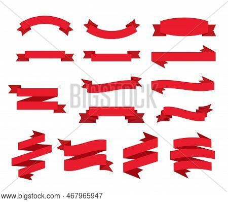 Red Ribbon Banners Isolated On White Background. Red Tapes. Paper Tags Labels. Vector Stock